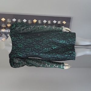 Loralie Originals 1990s Vintage Puff Sleeve Lace Dress Sz12 Emerald Green